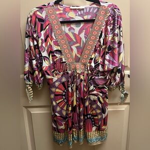 Colorful Bohemian Kaftan Blouse with V-Neck